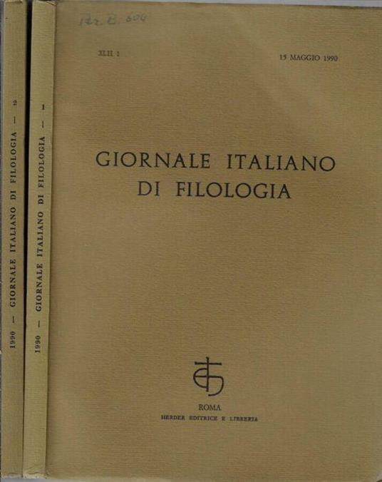 Giornale italiano di filologia anno 1990 N. 1, 2 - Nino Scivoletto - copertina