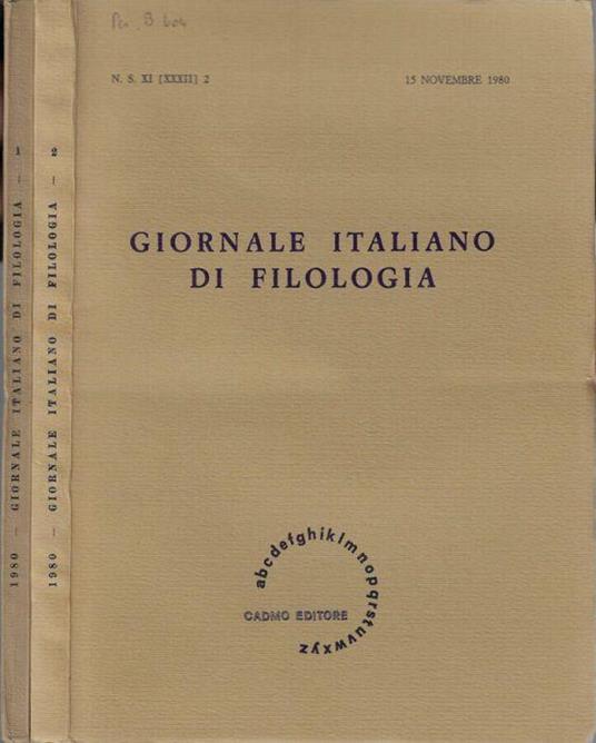 Giornale italiano di filologia anno 1980 N. 1, 2 - Nino Scivoletto - copertina