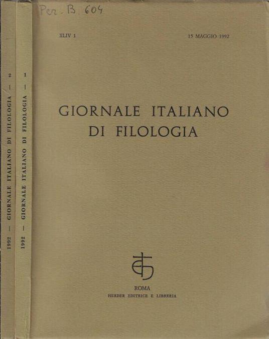 Giornale italiano di filologia anno 1992 N. 1, 2 - Nino Scivoletto - copertina