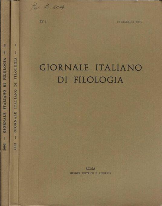Giornale italiano di filologia anno 2003 N. 1, 3 - Nino Scivoletto - copertina