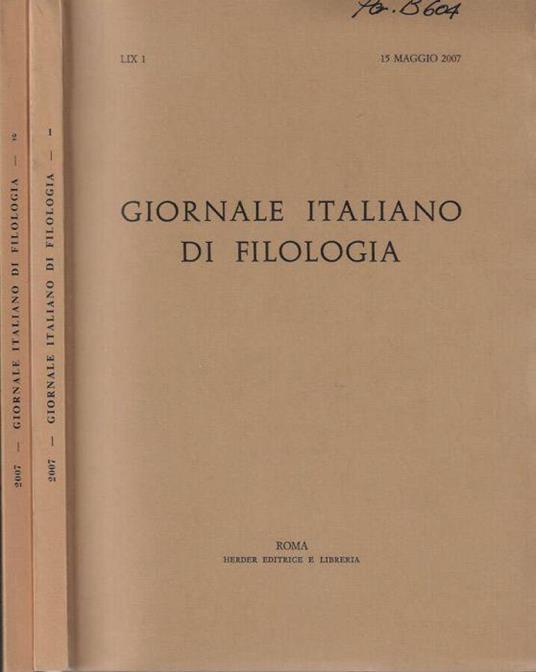 Giornale italiano di filologia anno 2007 N. 1, 2 - Nino Scivoletto - copertina