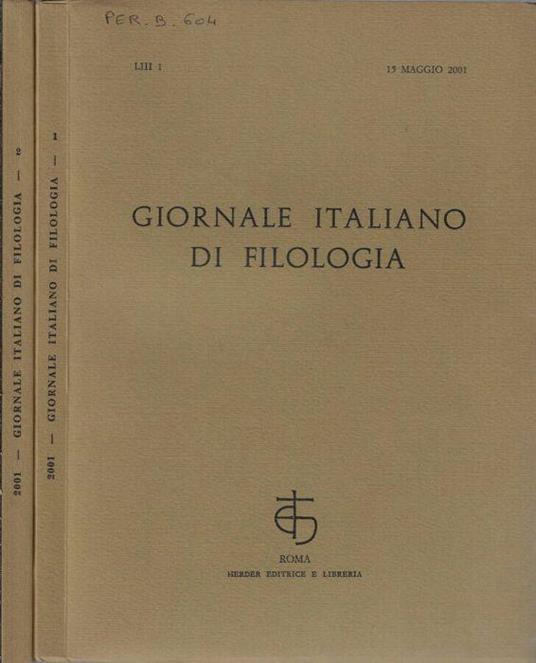 Giornale italiano di filologia anno 2001 N. 1, 2 - Nino Scivoletto - copertina