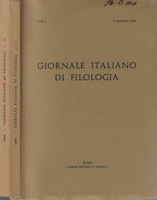 Giornale italiano di filologia anno 2006 N. 1, 2 - Nino Scivoletto - copertina
