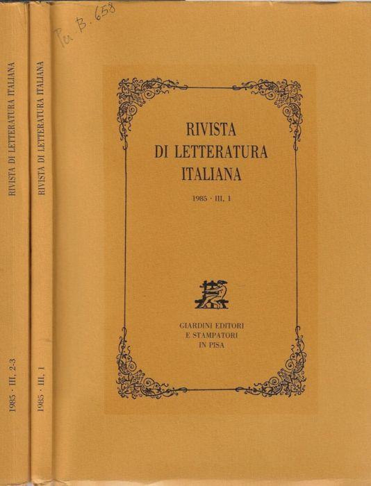 Rivista di letteratura italiana 1985 III N. 1, 2-3 (annata completa) - Umberto Carpi - copertina