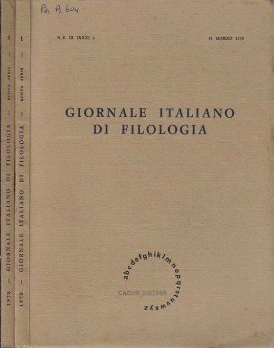 Giornale italiano di filologia anno 1978 N. 1, 3 - Nino Scivoletto - copertina