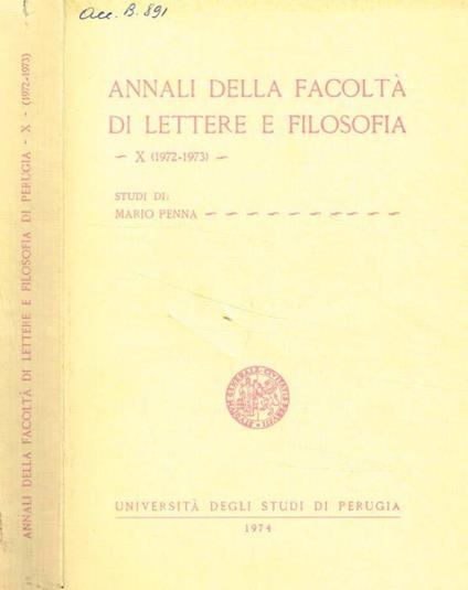 Annali della facoltà di lettere e filosofia. X, 1972-1973 - copertina