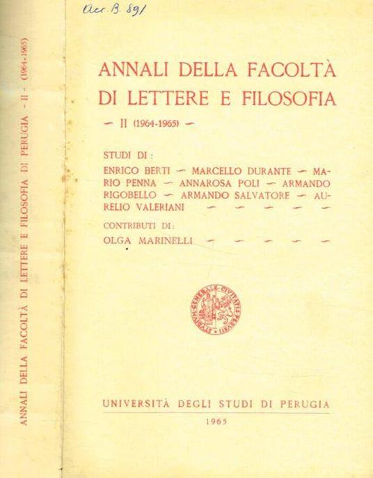 Annali della facoltà di lettere e filosofia. II, 1964-1965 - copertina