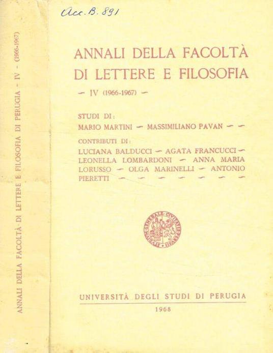 Annali della facoltà di lettere e filosofia. IV, 1966-1967 - copertina