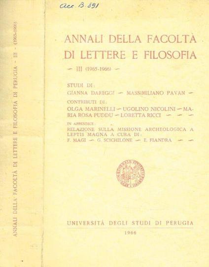 Annali della facoltà di lettere e filosofia. III, 1965-1966 - copertina
