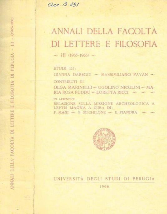 Annali della facoltà di lettere e filosofia. III, 1965-1966 - copertina
