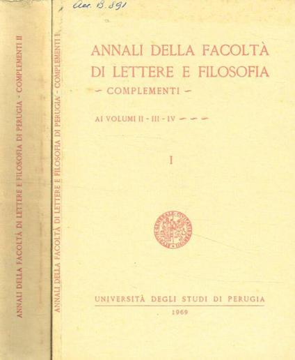 Annali della facoltà di lettere e filosofia. Complementi ai volumi II-III-IV. Complementi ai volumi V-VI-VII-VIII-IX-X-XI-XII. 2voll - copertina