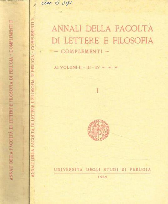 Annali della facoltà di lettere e filosofia. Complementi ai volumi II-III-IV. Complementi ai volumi V-VI-VII-VIII-IX-X-XI-XII. 2voll - copertina