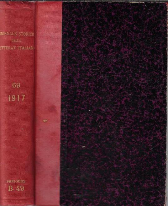 Giornale storico della letteratura italiana Volume LXIX 1917 - Egidio Gorra - copertina
