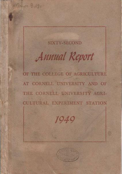 Sixty-Second Annual Report of the College of Agriculture at Cornell University and of the Cornell University Agricultural Experiment Station - copertina