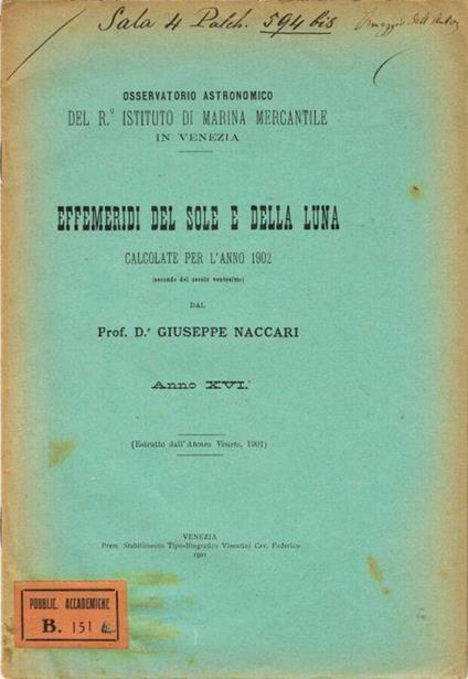 Effemeridi del Sole e della Luna - copertina