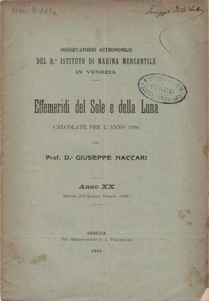 Effemeridi del Sole e della Luna - copertina