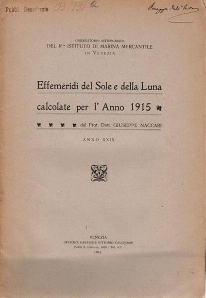 Effemeridi del Sole e della Luna - copertina