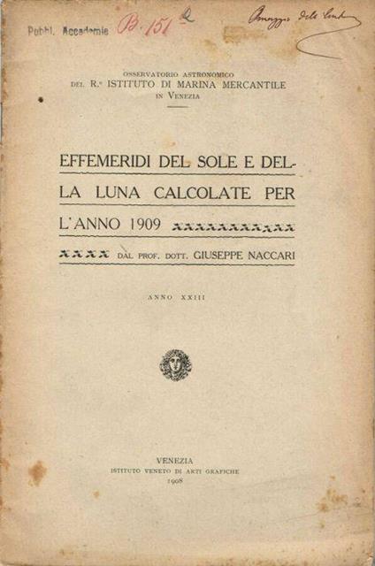 Effemeridi del Sole e della Luna - copertina