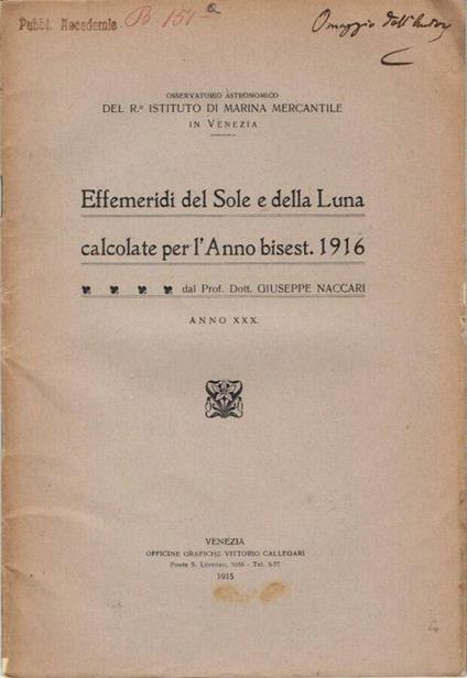 Effemeridi del Sole e della Luna - copertina