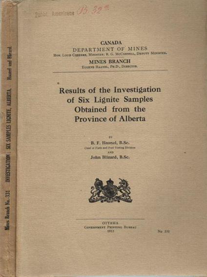 Results of the Investigation of Six Lignite Samples Obtained from the Province of Alberta - copertina