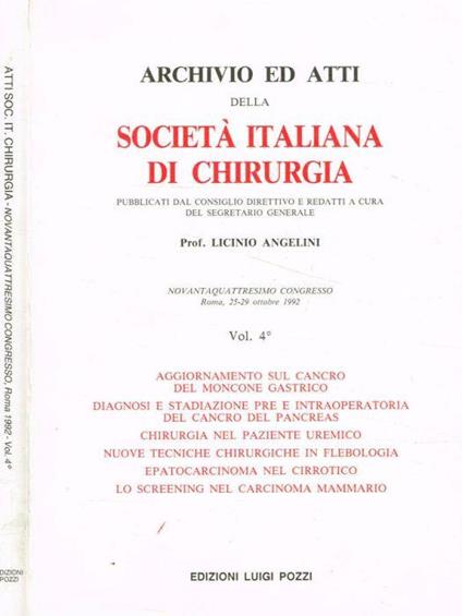 Archivio ed atti della società italiana di chirurgia. Vol.4° - Licinio Angelini - copertina