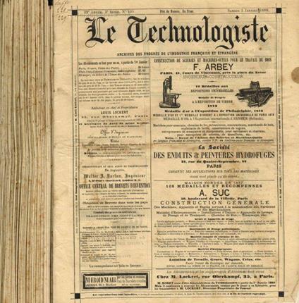Le Technologiste. Archives des progres de l'industrie française et etrangere. 42 année, 1880, III serie, fasc.105/135, 138/154, 156, 1880 - copertina