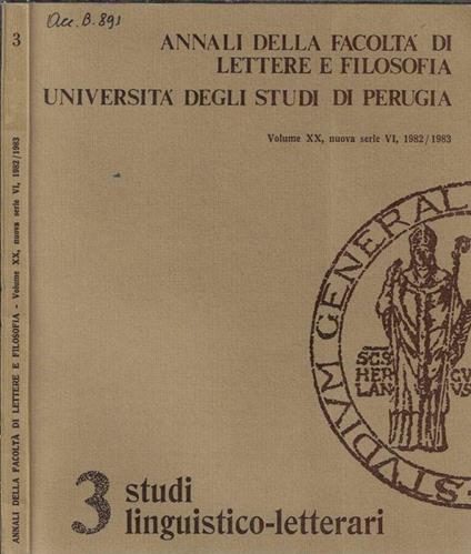 Annali della facoltà di lettere e filosofia Università degli studi di Perugia Volume XX nuova serie VI, 1982/1983 - Antonio Pieretti - copertina