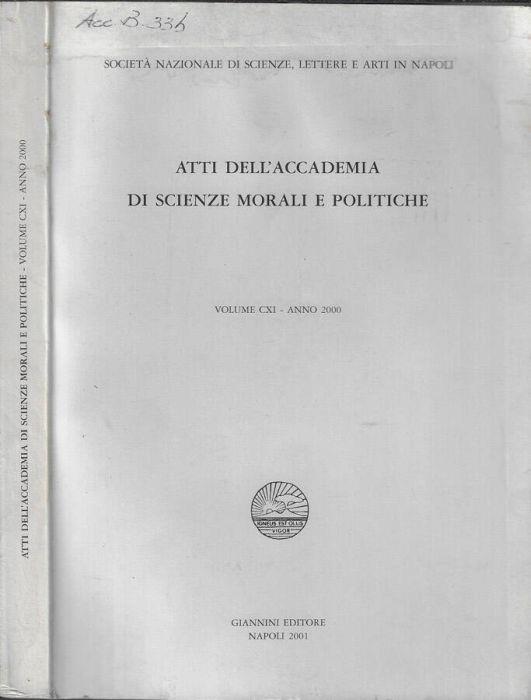 Atti dell'Accademia di Scienze Morali e Politiche volume CXI anno 2000 - copertina