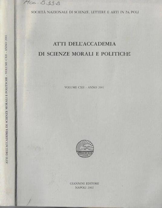 Atti dell'Accademia di Scienze Morali e Politiche volume CXII anno 2001 - copertina
