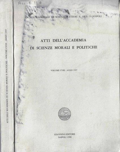 Atti dell'Accademia di Scienze Morali e Politiche volume CVIII anno 1997 - copertina