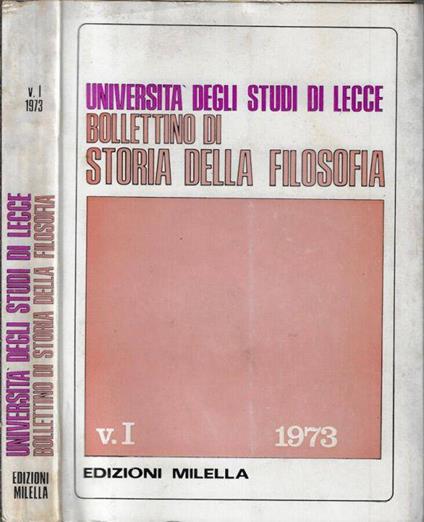 Università degli Studi di Lecce bollettino di storia della filosofia V. I 1973 - Giovanni Papuli - copertina