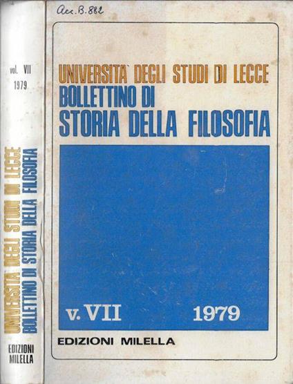 Università degli Studi di Lecce bollettino di storia della filosofia V. VII 1979 - Giovanni Papuli - copertina