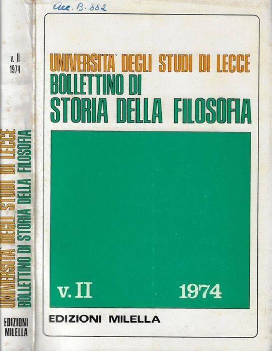 Università degli Studi di Lecce bollettino di storia della filosofia V. II 1974 - Giovanni Papuli - copertina