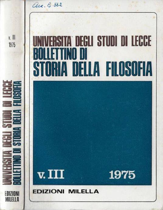 Università degli Studi di Lecce bollettino di storia della filosofia V. III 1975 - Giovanni Papuli - copertina