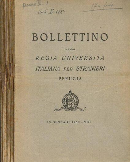 Bollettino della Regia Università italiana per stranieri Perugia. Anno II, 1930, fasc.1/16 - copertina