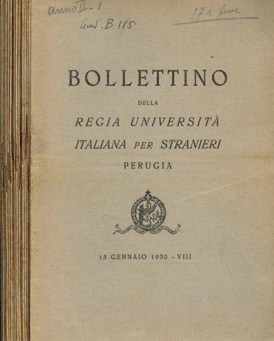 Bollettino della Regia Università italiana per stranieri Perugia. Anno II, 1930, fasc.1/16 - copertina