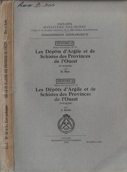Les dépots d'argile et de schistes des provinces de l'Ouest (IV partie, V partie) - copertina