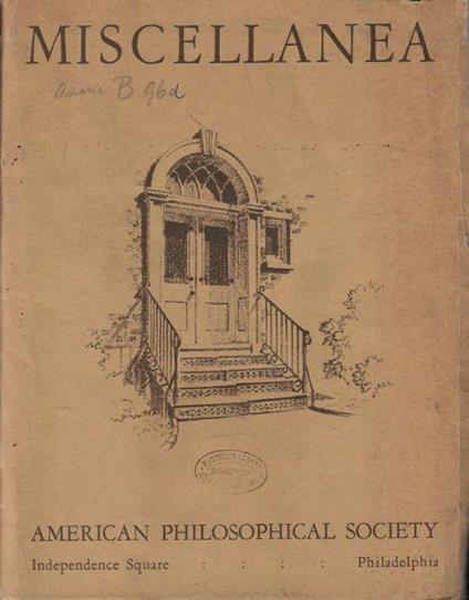Miscellanea American Philosophical Society Volume I N. 2 - copertina