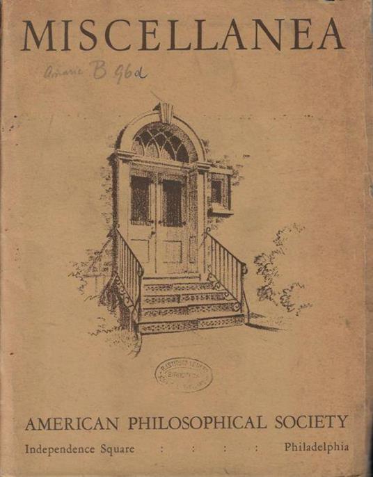 Miscellanea American Philosophical Society Volume I N. 2 - copertina