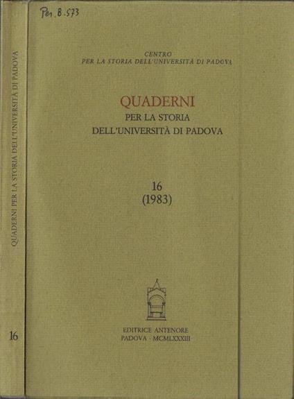 Quaderni per la storia dell'Università di Padova 16 (1983) - Lucia Rossetti - copertina