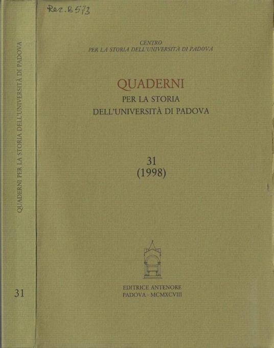 Quaderni per la storia dell'Università di Padova 31 (1998) - copertina