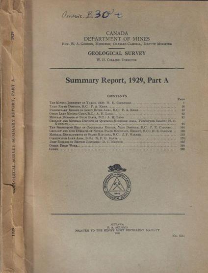 Summary report, 1929, part A - copertina