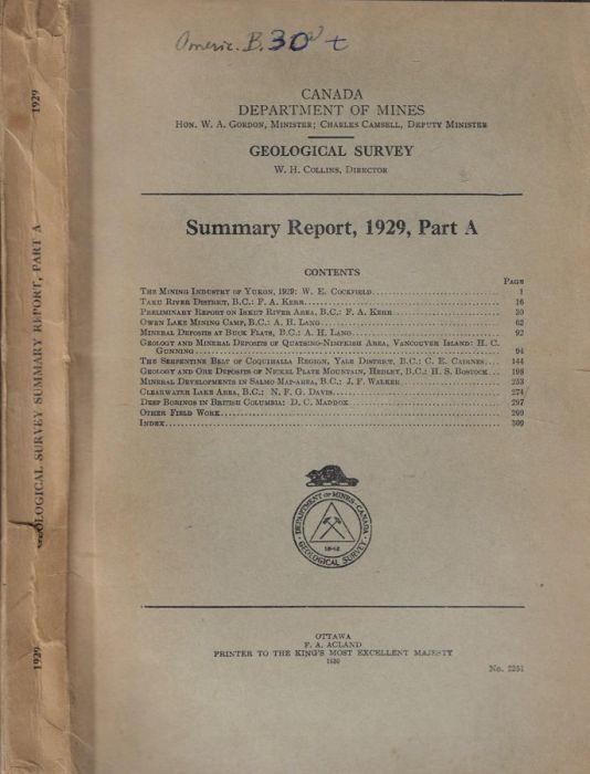 Summary report, 1929, part A - copertina