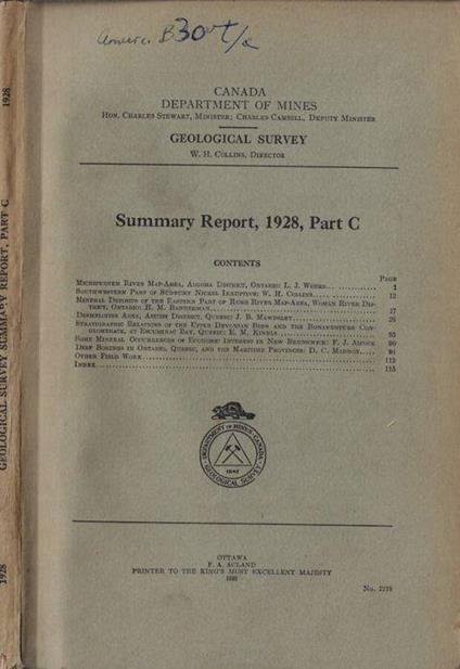 Summary Report, 1928, part C - copertina