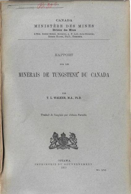 Rapport sur les minerais de tungstenne du Canada - copertina