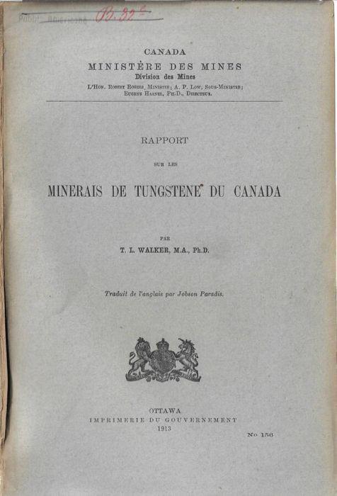 Rapport sur les minerais de tungstenne du Canada - copertina