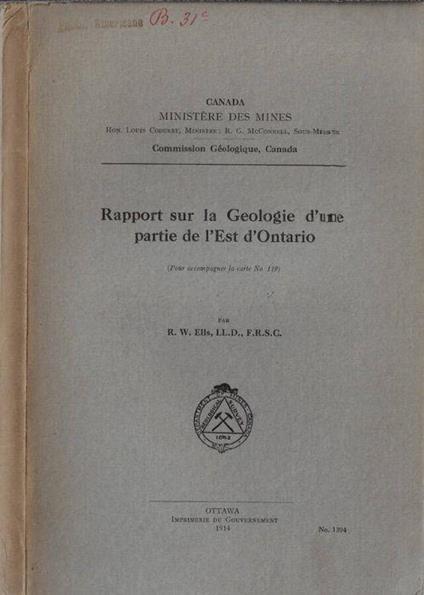 Rapport sur la geologie d'une partie de l'Est d'Ontario - copertina