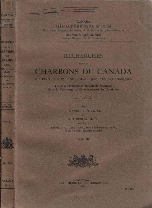 Recherches sur les charbons du Canada au point de vue de leurs qualités économiques Vol. III - copertina