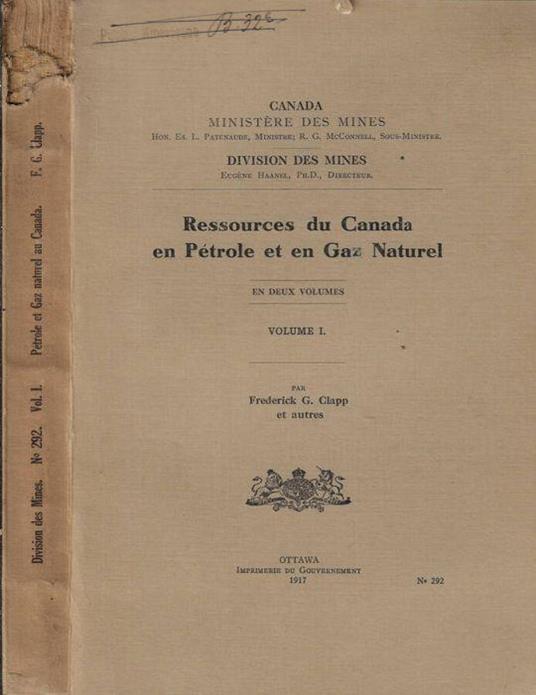 Ressources du Canada en Pétrole et en Gaz Naturel Vol. I - copertina