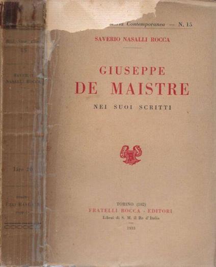 Giuseppe De Maistre nei suoi scritti - copertina